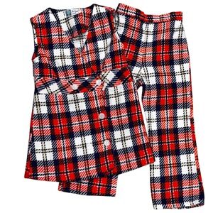 Miss Tina by‎ Swing Vintage Orange White Blue Plaid Vest Pant Set Kids Sz 6